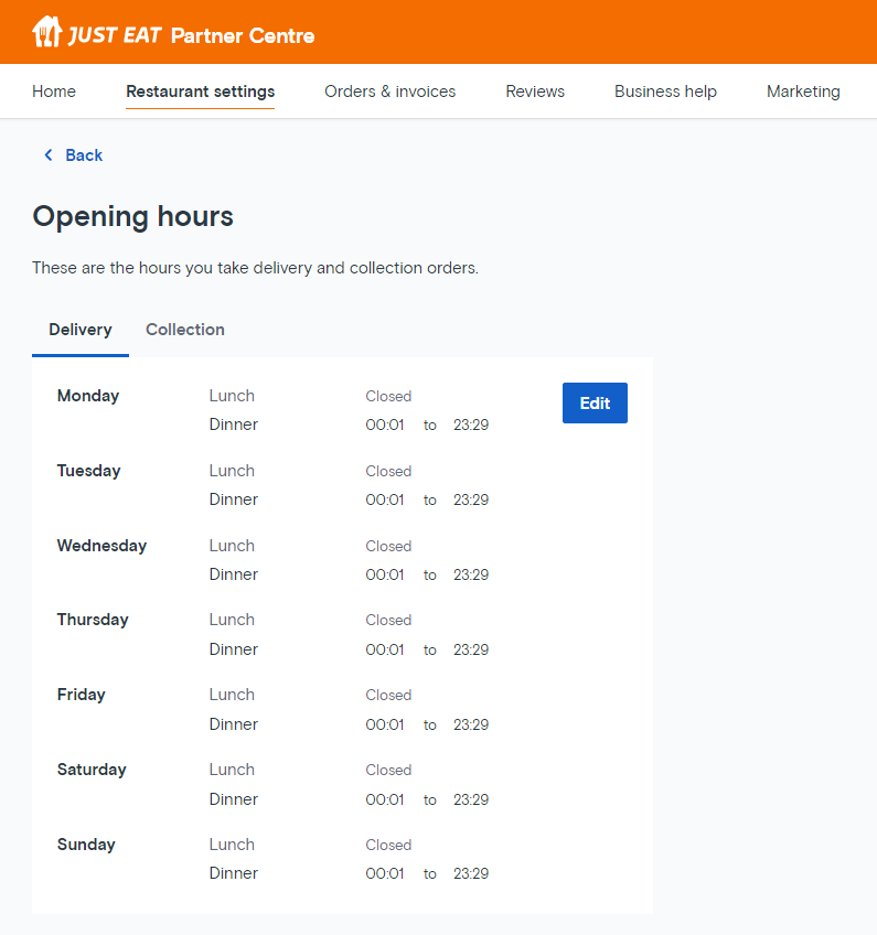 Change opening hours on Partner Centre